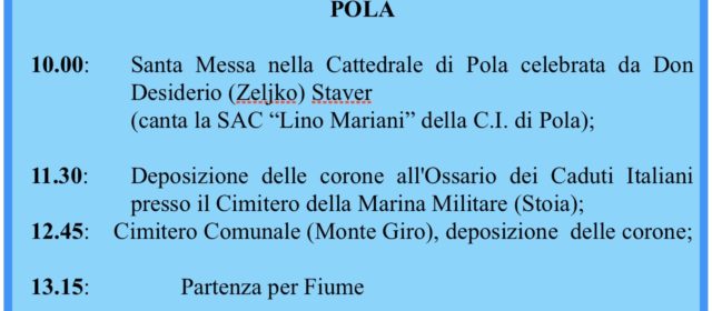 Commemorazione in memoria dei defunti a Pola e Fiume